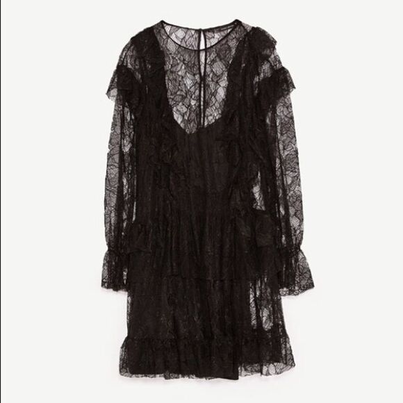 ✨ Zara black lace dress with frills✨ - Picture 8 of 13